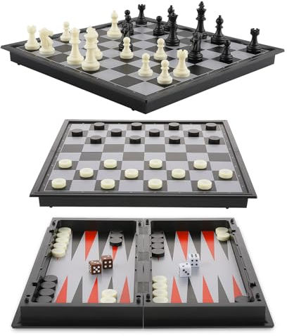 Peradix Ajedrez y Damas Magnético, Tres Formas de Jugar Ajedrez, Damas y Backgammon, Es el Mejor Juego de Estrategia de para niño de Viaje