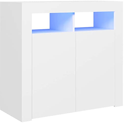 vidaXL Buffet avec Lumières LED, Meuble de Rangement, Armoire de Rangement, Organisateur de Salon Salle de Séjour Intérieur, Blanc