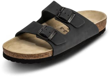 VITAFORM Pantoletten Unisex Weite H Nubukleder | Sommerschuhe, Hausschuhe, Pantoffeln, Sandaletten, Naturkork-Fußbett, Komfortweite H, Größe 35-50, Handmade in Germany