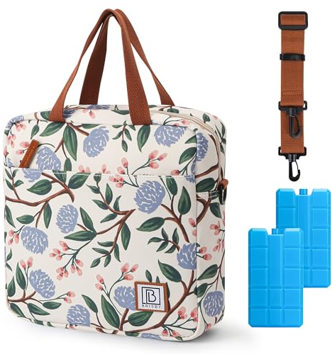 Brisby Kühltasche klein - 7L, Lunchtasche damen, Vierschicht isolierte Kühltasche mit Kühlelemente, vielseitige Lunchbag in Farbe Blumen Weiß