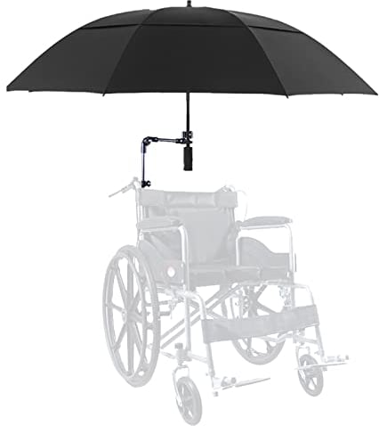 SXLIGHT Rollstuhl-Sonnenschirm-Markisen-Regenschirm, Sonnenschutz-Regenschutz, UV-beständiger Schutz, Elektrischer Rollstuhl-Überdachungs-Schirmständer Für Die Meisten Rollstühle, Schwarz