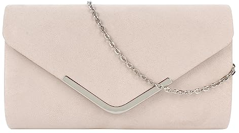 MilyaDE Damen Clutch Kunst Wildleder Abendtasche Envelope Umschlag Braut Handtasche Hochzeit Party mit Ketten Gurt, Beige
