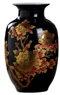 Schwarze Vasen chinesische Keramik-Blumenvase, verziert mit Pfingstrosen-Design, für Zuhause, Wohnzimmer, Display und Geschenk von Jingdezhen Porzellan