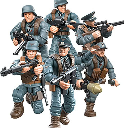 MEIEST 6 Stück Mini-Actionfiguren aus dem Zweiten Weltkrieg, Armee-Modellbaustein, Spielzeug mit Mehreren militärischen Waffenzubehör, Partyzubehör (deutsche Armee)