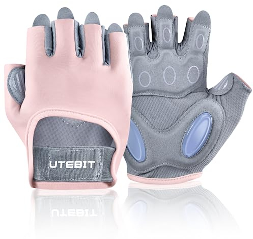 UTEBIT Atmungsaktive Fitness Handschuhe: Fingerlose Workout-Handschuhe mit Handgelenkstütze, Gym Gloves für Fitness, Heben, Training, Rudern, Klimmzüge, Weight Lifting Gloves Damen,Rosa