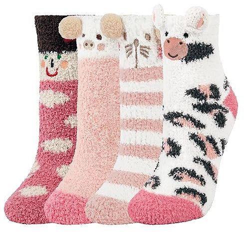 Justay Sowarm Women's Fluffy Cozy Warm Socks - Soft Fuzzy Winter Thermal Animal Bed Socks for Girls and Ladies - Home