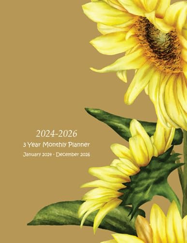2024-2026 3 Year Monthly Planner: Large 36 Months Calendar from January 2024 to December 2026 with Federal Holidays. Floral Cover.