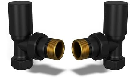 UK Radiators Round Black Radiator Valve Pair - Black Matt Finish - Classy and Modern Design 1/2 x 10mm Angled Radiator Valve Pair - Pair of Valves