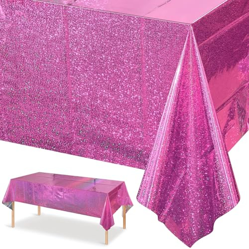 Xinfin Nappe de fête rose à paillettes - En plastique - Jetable - Imperméable - Pour anniversaire, mariage, pique-nique, fête
