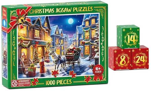 Advent Calendar 2023 Christmas Jigsaw Puzzles,24 Days 1000Pcs Christmas Nativity Puzzle Toys Countdown Calendar (Blue, 1000 Pieces)