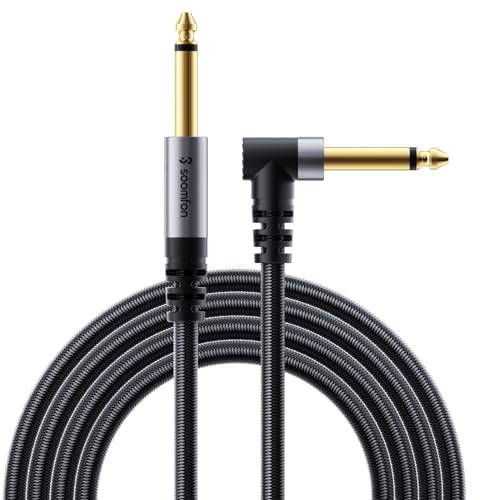 SOOMFON Guitar Cable - 3M Male to Male, Right Angle to Straight, Mono Instrument Cable for Electric Guitar, Bass, Keyboard, Amp, Drums, Speakers, Mixer