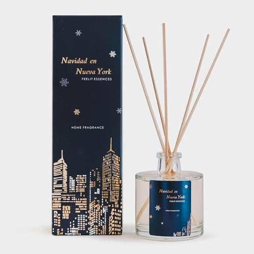 Feelit - Ambientador Mikado - Recuerdo Nueva York - Aroma Navidad - Difusor Aceites Esenciales Varillas para Hogar - para Regalar - Frasco Reutilizable - Producto Artesanal - Fabricado España