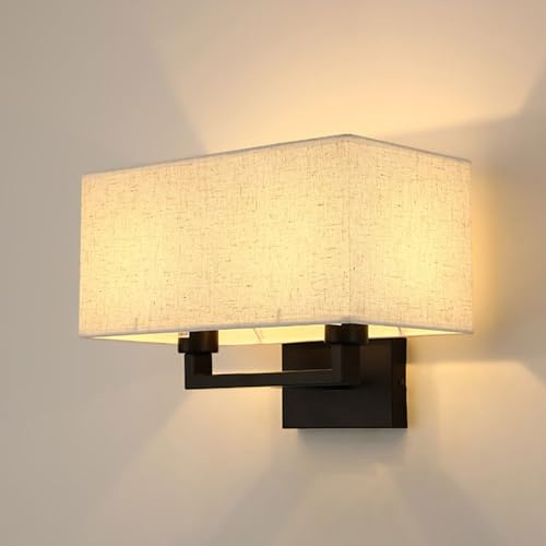 Pilanp Apliques de Pared de 2 Luces Lámparas de Pared Dobles con Pantalla de Tela de Lino Aplique de Pared Interior posmoderno Iluminación para Pasillo, Dormitorio, Sala de Estar, baño, Escalera