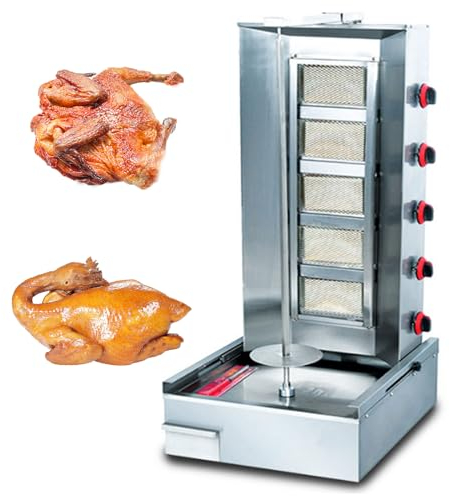 Máquina asadora vertical de gas comercial, cocina de gas Kebab de encimera de acero inoxidable, máquina para hornear asador giratorio con tubos de calentamiento eficientes para Shawarma, asador