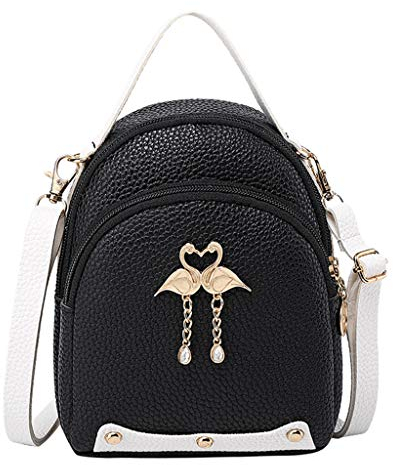Color Damen Tasche Leder Schulter Solide Kleine Mode Rucksack Schwan Tasche Sieben Rucksack, Schwarz , One size