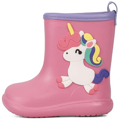 MASOCIO Stivali Pioggia Bambina Stivaletti Gomma Bimba Galosce Scarpe Impermeabili Antipioggia Femmina Antiscivolo Bambini Taglia 22 23 Rosa