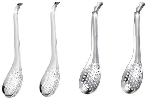 BOBOZHONG 4-Piece Stainless Steel Spherification Spoon, Caviar Spoon Strainer, Kitchen Strainer, Modern Style