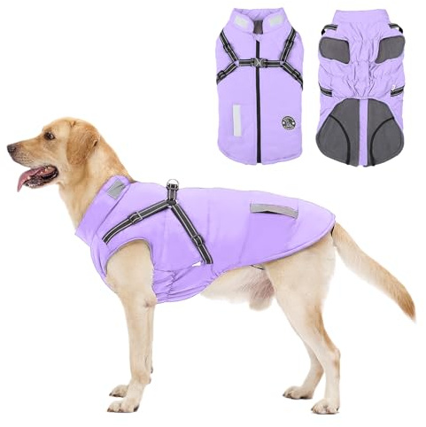 Abrigo Invierno Perro, Abrigo Impermeable para Perros Resistente al Viento, Chaqueta para Perros con Tiras Reflectantes Seguras & Arnés Ajustable para Perros pequeñas, Medianas y Grandes