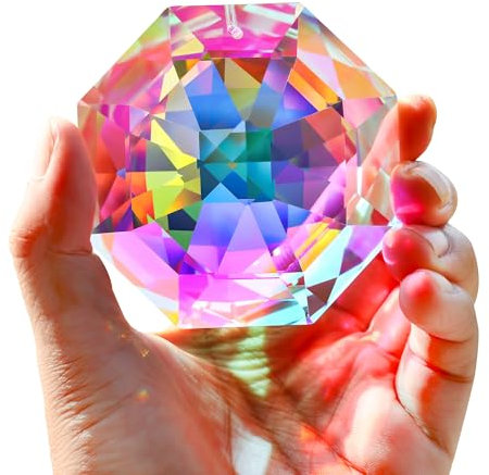 HDCRYSTALGIFTS 80mm Regenbogenprisma Sonnenfänger für das Fenster AB farbige große Kristalloktagonperlen Sonnenfänger Prismen für den Innen- und Außenbereich