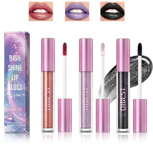 Desing Wish 3 Stück Glitzer Lippenstift Schwarzer Set Lipgloss 24 Stunden Halt Matte Lipstick Lip Gloss Long Lasting Lippenstift Schwarz Pink Lip Balm Make up Damen Lipgloss Geschenk Halloween
