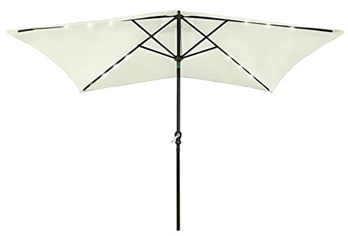 heybb Parasol avec LED et mât en acier Sable 2x3 m,Parasol De Jardin Exterieur,Protection Uv,Parasol,