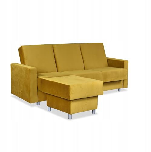 Family Meble Ecksofa, Modell Alicja, mit Schlaffunktion, Freistehendes, Ausklappbares, Behälter für Bettwäsche, Strapazierfähiges Material, Schmutzabweisend, für Wohnzimmer, Schlafzimmer, NEW VELVO 10