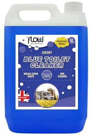 Flow Blue Chemical Motorhome & Caravan WC Toilet Fluid & Rinse Cleaner | Biodegradable Formaldehyde Free | Disinfectant & Cleaner | Cherry Fragrance (5 Litre)