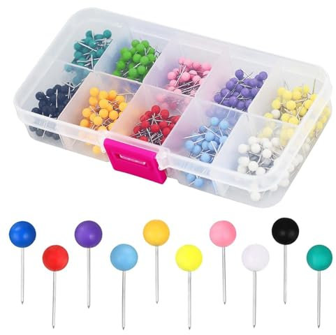 500 Pcs Map Push Pins, 1/8 Inch Cork Board Pin, Round Head Push Pin Board Pins,10 Colors Plastic Pin with Steel Points,Decorative Map Push Pin for Cork, Fabric Marking, Poster