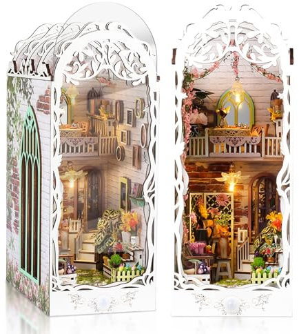 DIY Book Nook Kit de Maison de Poupées Miniatures en Bois,Maisons a Construire avec Meubles et lumière LED, Miniature Fleurs House Cadeau de Bricolage pour Adultes Enfant(Maison de Fleurs)