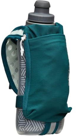 Nathan SpeedDraw 2 Isolierte Handflasche, doppelwandige Isolierung, ergonomischer Griff mit Blasventilkappe, sichere Taschen für Handy/Schlüssel, reflektierend, ideal zum Laufen, 530 ml, Deep Teal