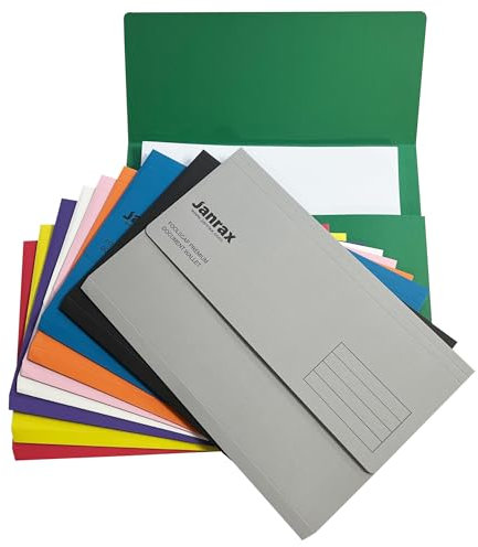Pack of 10 Assorted Coloured Card Premium Foolscap Document Wallets