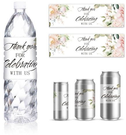 GOMAKERER 30 hojas etiquetas para botellas de agua, adhesivo con flores rosas acuarela para botella de agua etiqueta personalizada para agua potable para fiesta de despedida de soltera y boda