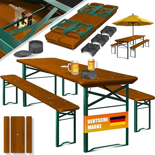 KESSER® Ensemble de meubles de jardin 3 pièces - Pliable - 170 x 46 x 75 cm - 2 bancs à bière - table à bière - Table haute - 12 protections de sol et 6 supports de verre