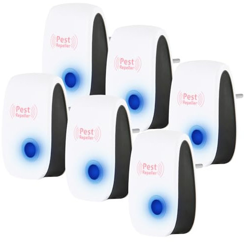 AOOWU Anti-moustiques ultrasoniques, 6PCS Répulsif Ultrasonique pour Souris, Anti-Rats, Silencieux Non-Toxique, Répulsif Intérieur Dispositif Anti Souris Insectes, Moustiques, Cafards, Rats, Araignées