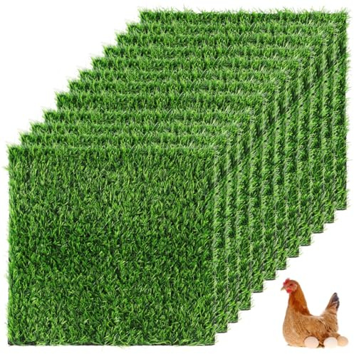 byepica Hühnerstall-Nistkasten-Pads, waschbare Kunstrasenmatten für Stall, Bettwäsche, 30,5 x 30,5 cm, Gras-Teppiche für Hühner, 12 Stück