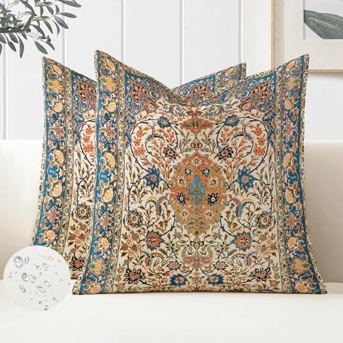 Miuyunya 2Er Set Boho Kissenbezüge Outdoor Wasserdicht Kissenbezug 50 x 50 Orientalisch Deko Kissen Orientalisch Kissenhülle Ethno Dekorative für Garten Sofa SchlafzimmerWohnzimmer Bett Sofakissen