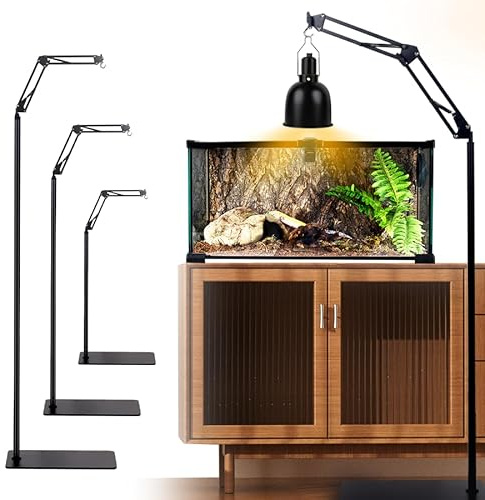 MENGBEI Support de lampe pour reptiles - Réglable - Rotation à 360 ° - Avec socle - Support de lampe pour terrarium - Pour tortue, table, réservoir en verre, cages (2 crochets) (1 crochet)