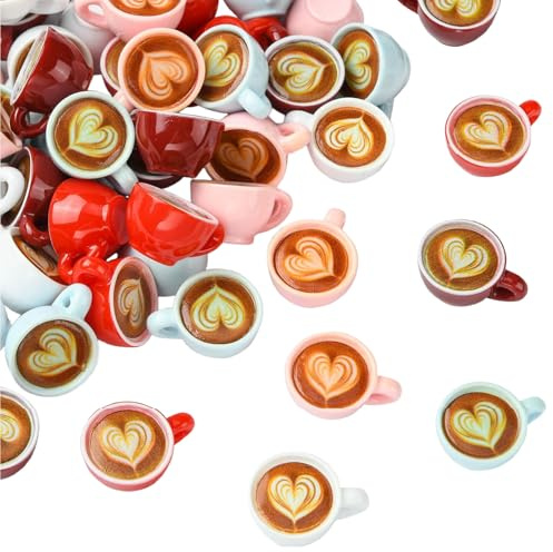 DanLingJewelry 50Pcs Resin Mini Coffee Cups Miniature Imitation Drink Coffee Mug Tableware Dollhouse Ornaments for DIY Kitchen Party Decor Keychain Earrings Making