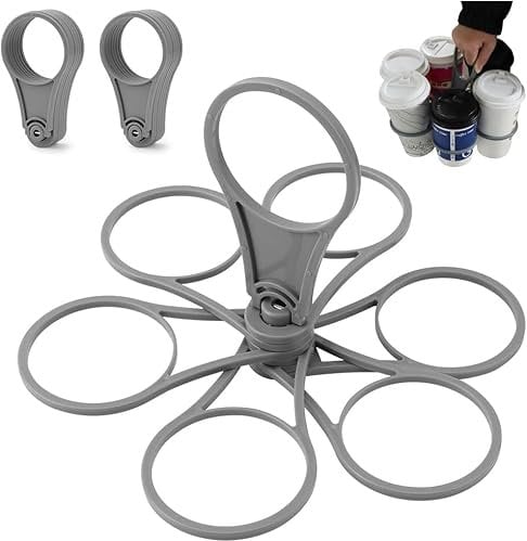 2 Pack Drinks Carrier, Foldable 6-Cup Holder, Portable Drinks Holder Tray with Handle, Holiday Plastic Drink Carriers for Coffee, Cups & Beverages (Gray)