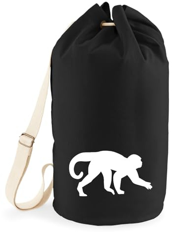 Huuraa Seesack Affe Silhouette Geschenk | Tasche 20 Liter Strandtasche Black Baumwolle Rucksack Geschenkidee Schwarze Sporttasche Duffle Bag mit Kordelzug Verschluss