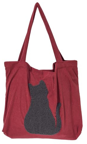 MAGMA Cord Stofftasche Einkaufstasche Umhängetasche Pixie 3D-Optik getuftet Hund Hirsch Katze (Karmin)