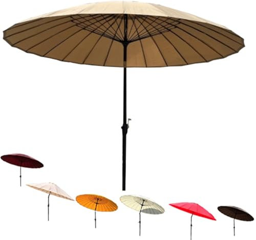 ZIUSFAC Shanghai Sonnenschirm 250 cm Kippbarer Marktschirm Mit Handkurbel Gartenschirm UV-Schutz Terrassenschirm 24 Rippen Balkonschirm(Khaki)