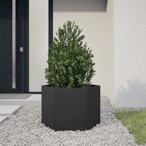 Snsowed Jardinière Noir hexagone 69x60x45 cm Acier,Jardiniere sur Pieds,Bac avec Treillis,Jardiniere Terrasse
