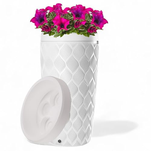Design Regenwassertank 240L – Pflanzbar – 112 cm Höhe – ohne Fallrohranschluss-Set – Wasserbehälter für Garten – Regentonne Kunststoff (Weiß)