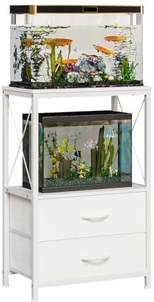 Welfuturer Aquariumständer, 38 L Aquarium-Ständer mit 2 Schubladen, Aquariumregal für 40 L Fisch, Schildkröten & Reptilienbecken, 2-stöckiger Aquarium Tisch, Rustikal Braun (Weiß)