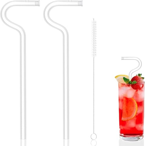 Pailles en verre réutilisables avec design de flûte horizontale anti-rides fournies 1 brosse nettoyage