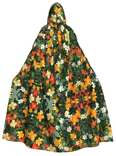 aacghh Überfüllter orangefarbener Blumenstrauß-Druck, Unisex, volle Länge, mit Kapuze, langer Umhang, Cosplay-Kostüm, Maskerade, Hexe, Zauberer