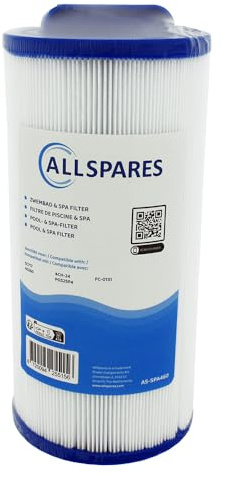 AllSpares Whirlpool Filter, Poolfilter, Spa Filterkartusche für Unicel 4CH-24 | Darlly SC717 | 40260 | Master Spas | Dream Maker | Saratoga Spa | LA Spas | Vita Spa | 120 x 250mm | 38mm Innengewinde