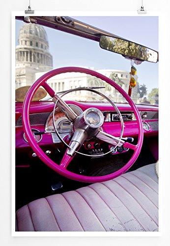 Eau Zone Home Bild - Art Fotos – Pinker Oldtimer in Kuba- Poster Fotodruck in höchster Qualität