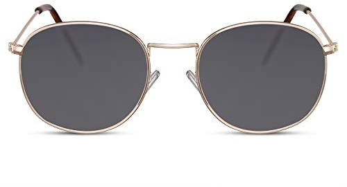 Cheapass Rund-e Sonnenbrille Gold Hipster Graue Linsen UV-400 Metall-Rahmen Unisex